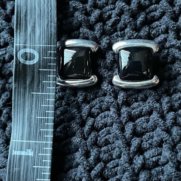 Vintage Onyx Sterling Silver Square Stud Earrings 925 - Picture 2 of 7